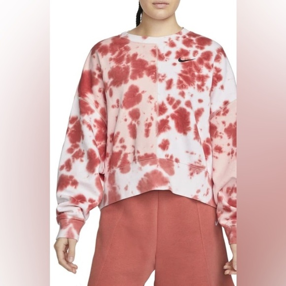 Nike Sportswear Oversized Crop Sweatshirt Tie-Dye Pink Sz L Athleisure Lounge - Picture 1 of 6